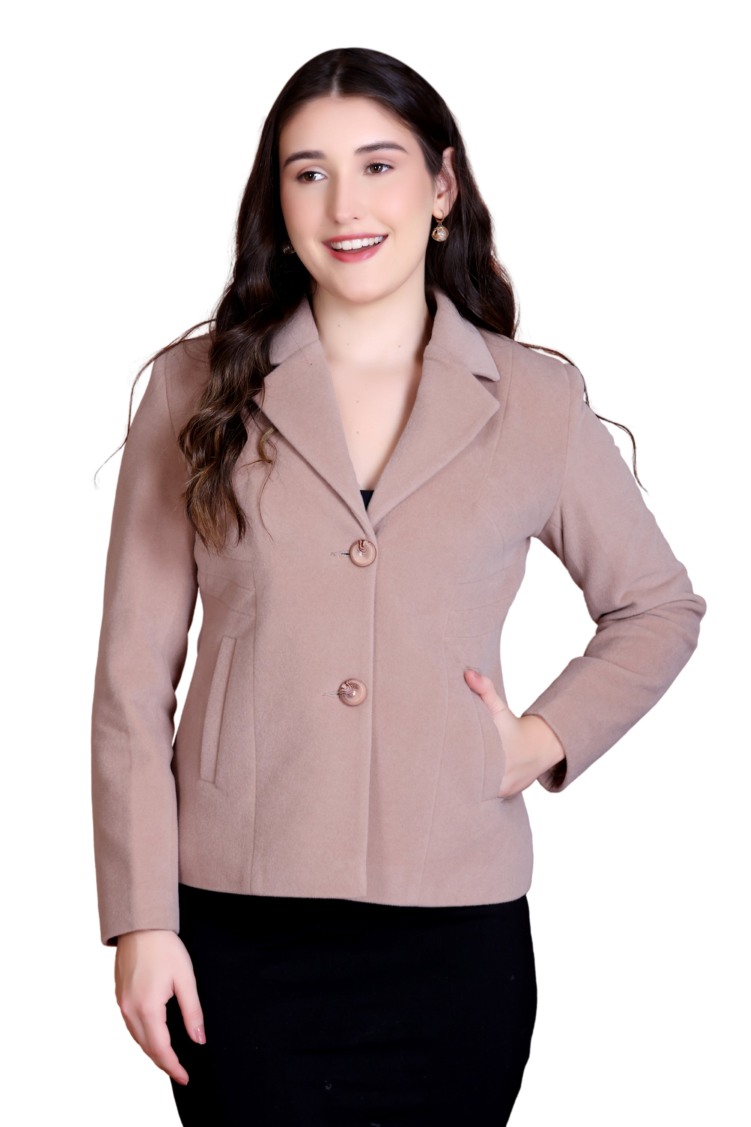 1052 Short Camel Coat front view