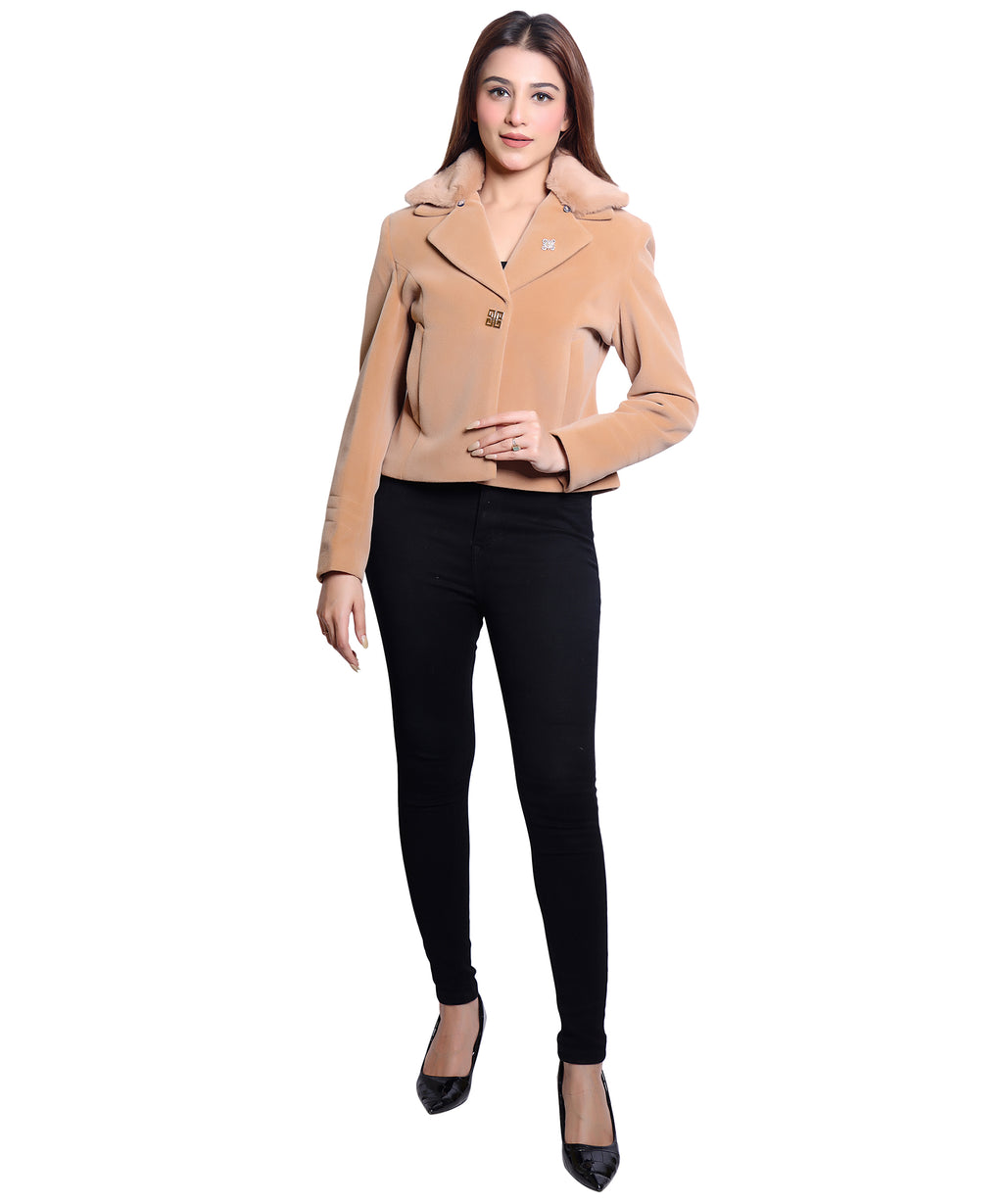 1053 Cropped Camel Coat front view