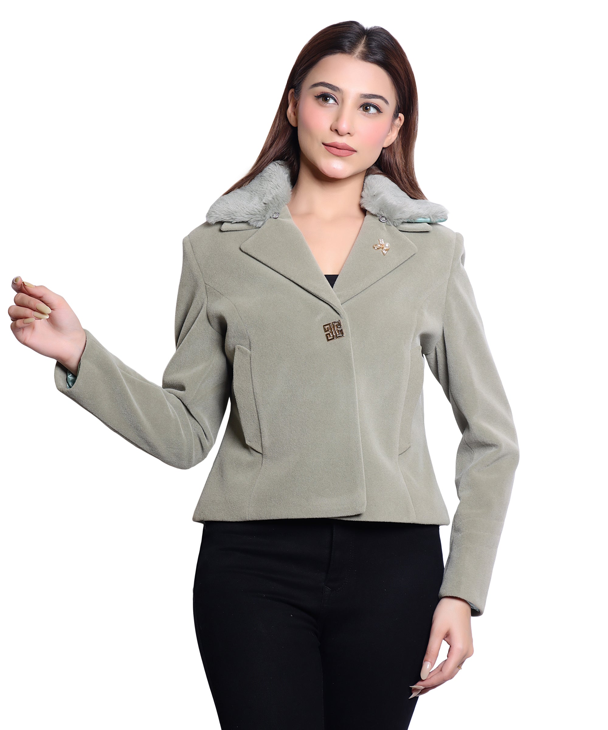 1053 Cropped Teal Coat image 2