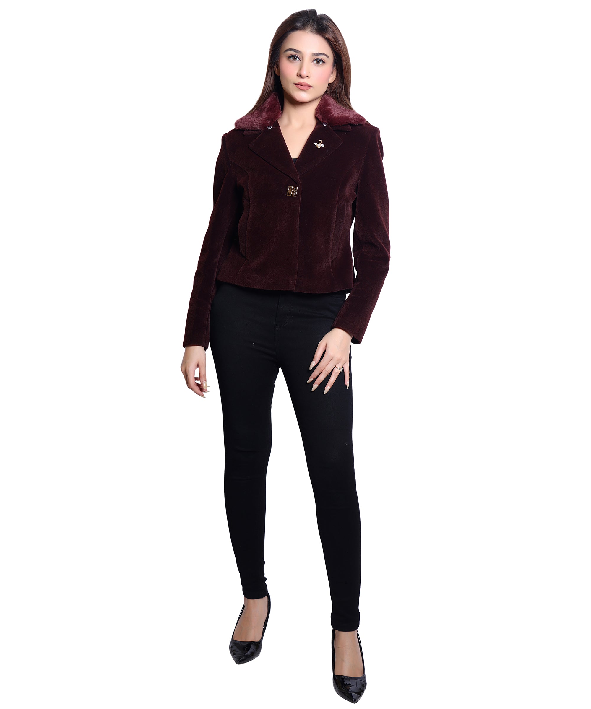 1053 Cropped Wine Coat front view