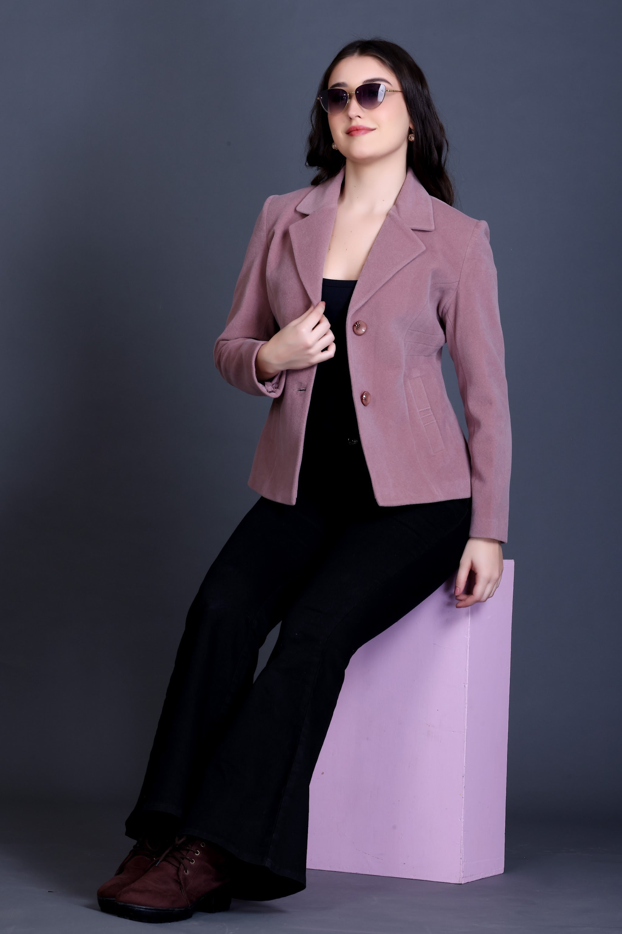 1054 Short Mauve Coat front view