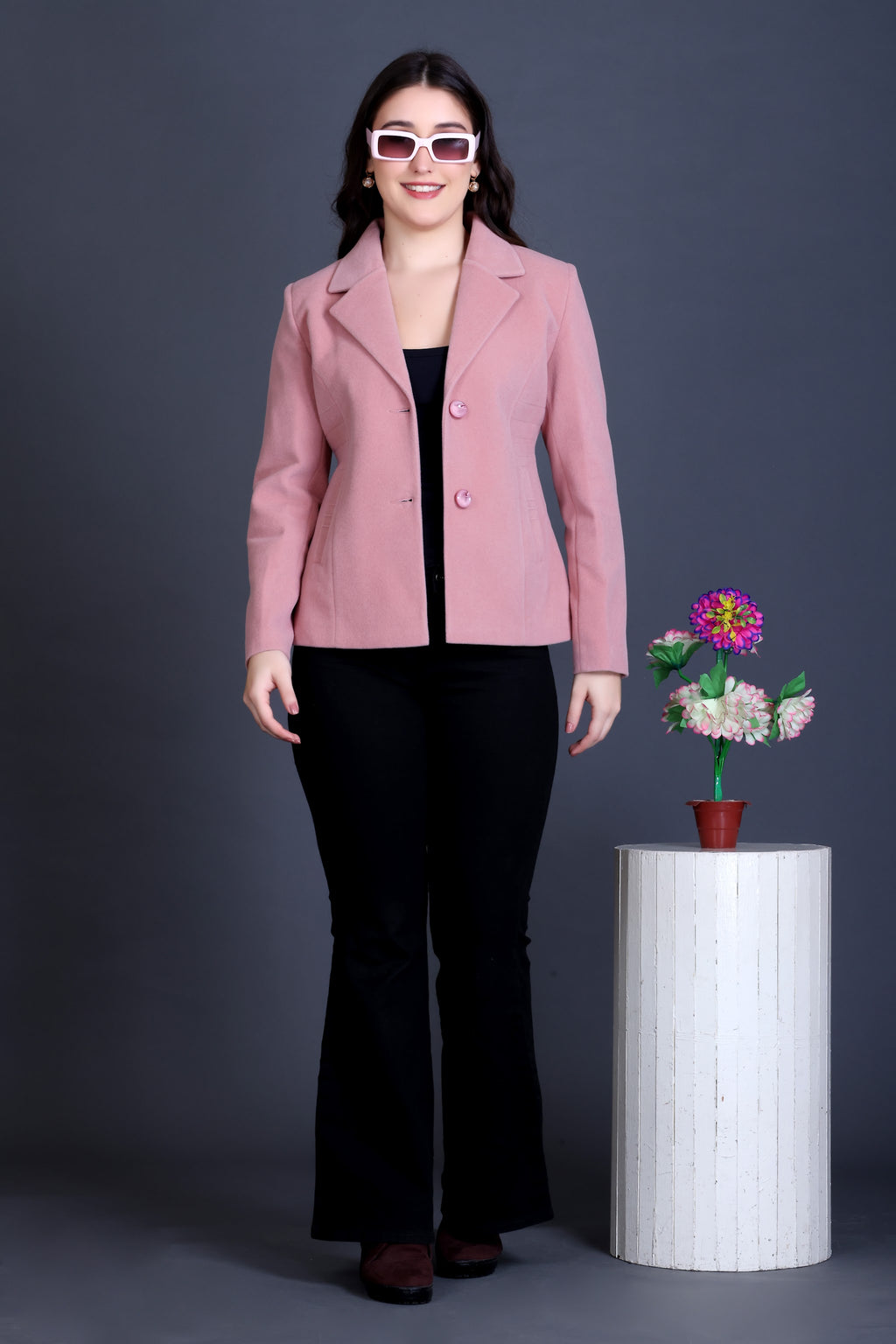 1054 Short Pink Coat front view