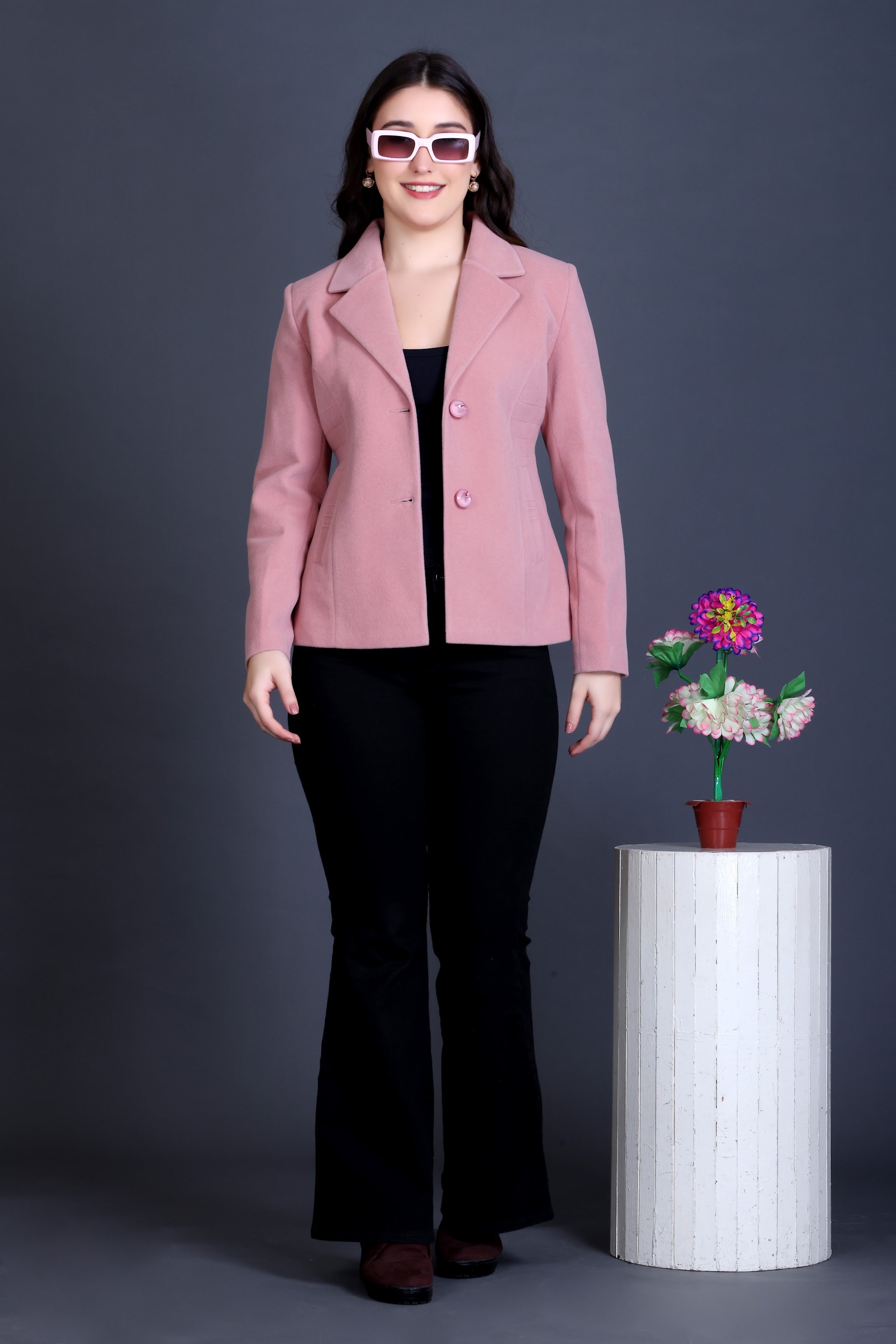 1054 Short Pink Coat front view