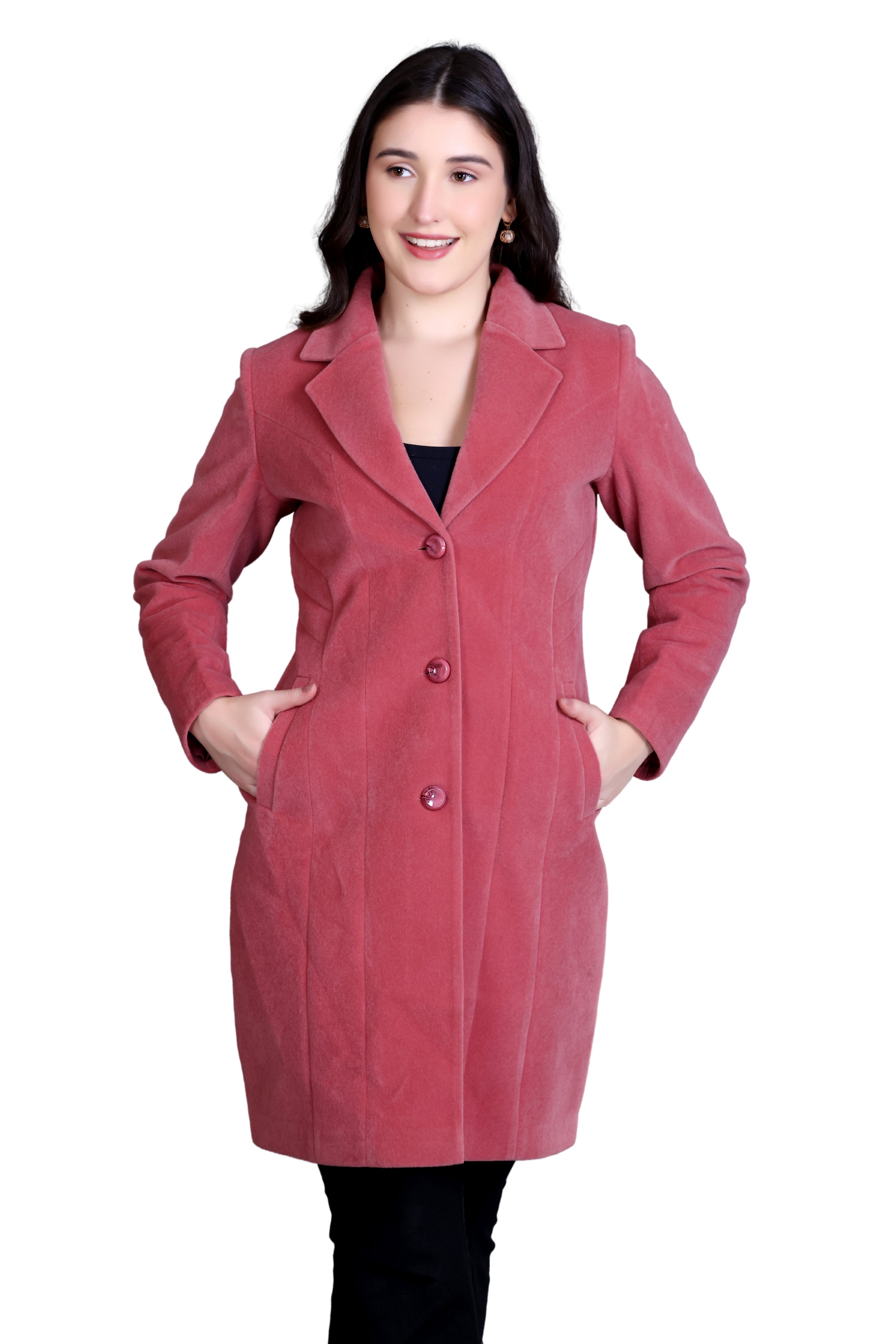 203 Long Baby Pink Coat front view