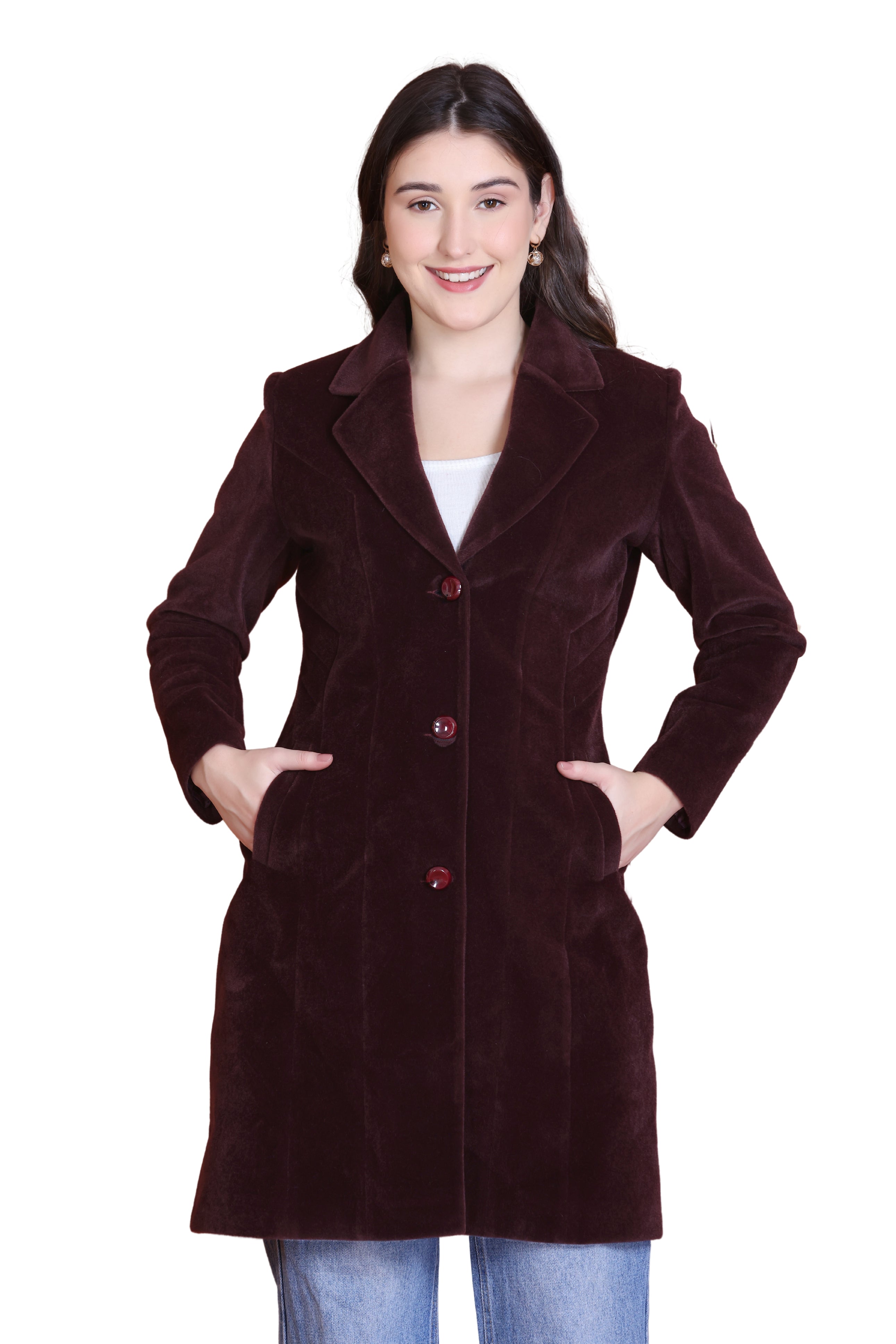 203 Long Wine Coat front view