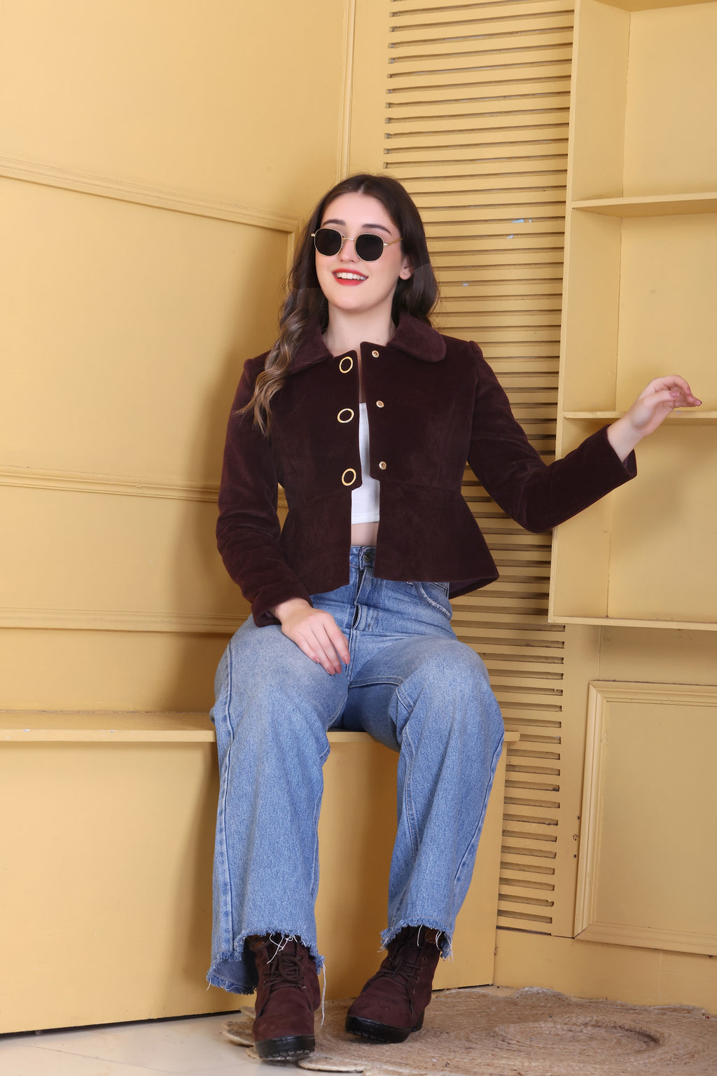 777 Cropped Wine Coat front view